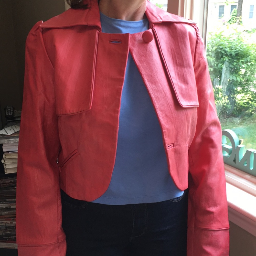 SPIEGEL CROPPED CORAL LEATHER TRENCH NWT!!!!!